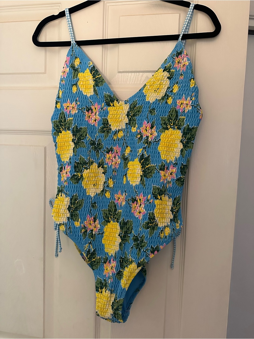 aerie Light Blue Swimsuit with Yellow & Green lemon print size large NWOT